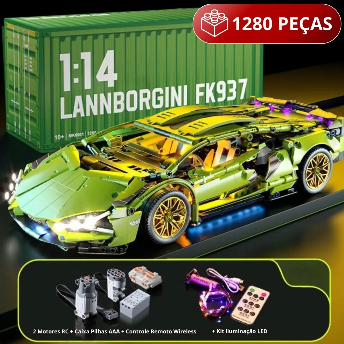 Lamborghini Sián FKP 37 com 1280 peças, 2 Motores RC, Faróis LED e Controle Remoto Wireless (58% OFF) - Brics Craft