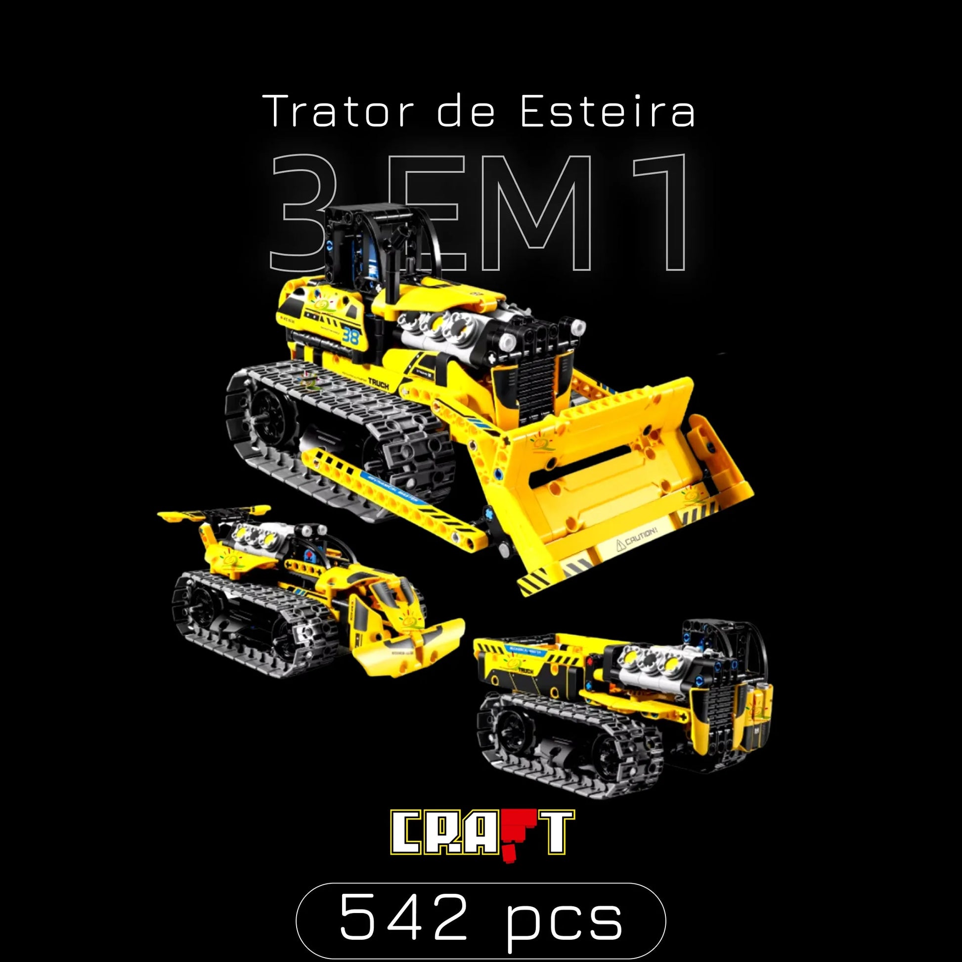 Trator de Esteira 3 em 1 (542 peças) - Brics Craft